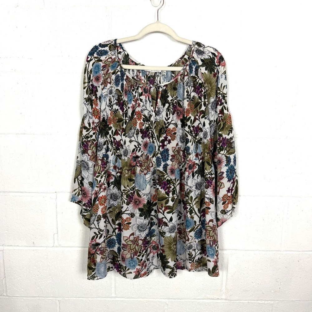 Spense Floral Popover Tunic Plus Size 1X Bell Flare Sleeves BoHo Forest Fairy - Picture 1 of 12